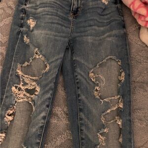 American Eagle Outfitters Women's Ripped Skinny Jeans - Faded Blue